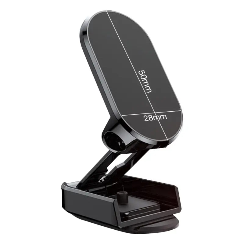 a close up of a black phone holder with a white background