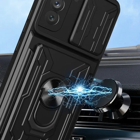 A close up of a cell phone holder with a lightning effect