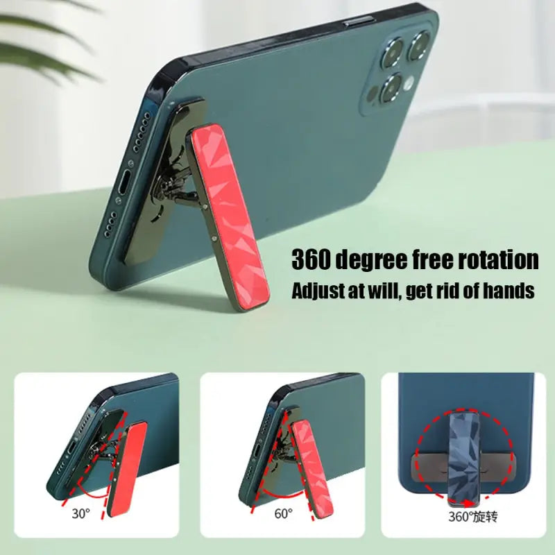 there is a picture of a cell phone with a stand attached