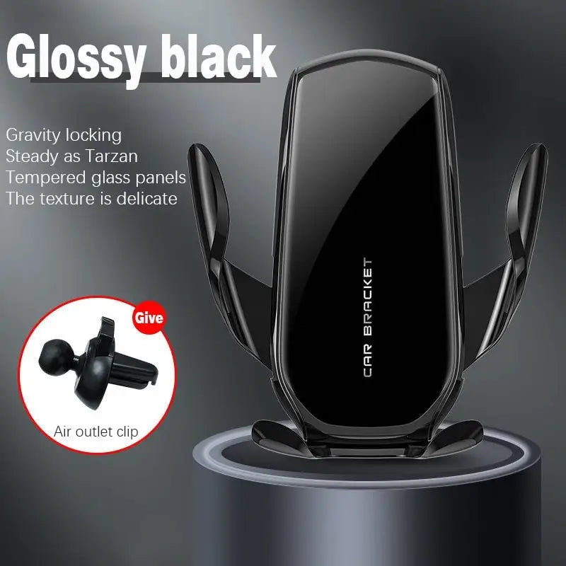 a close up of a cell phone holder with a glassy black design