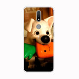 a close up of a cell phone with a dog holding a carrot