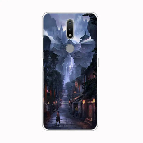 a close up of a cell phone with a picture of a person walking down a street