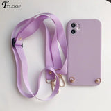 purple phone case with lanyard strap and gold hardware