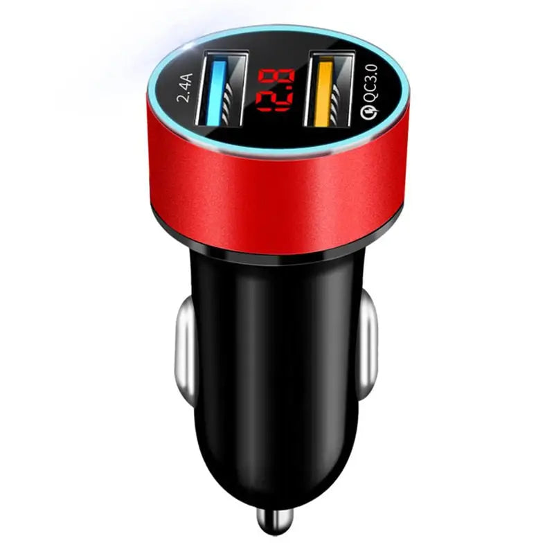 the car charger is a red and black car charger