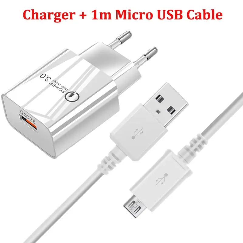 a close up of a charger and a micro usb cable