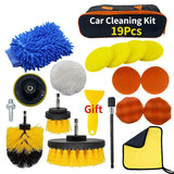 a set of cleaning supplies including a brush, sponge, sponge, sponge, and sponge