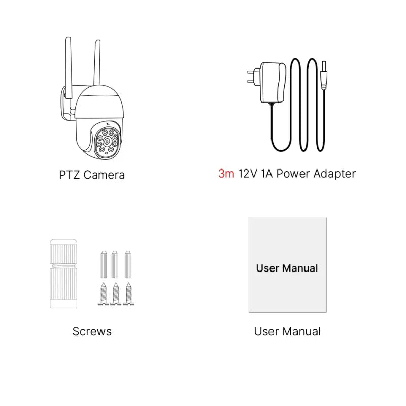 A close up of a diagram of a camera and a power adapter