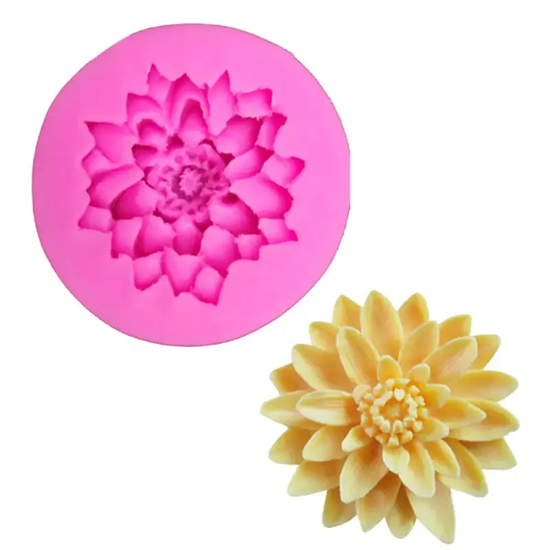 a close up of a flower and a flower shaped cake mold