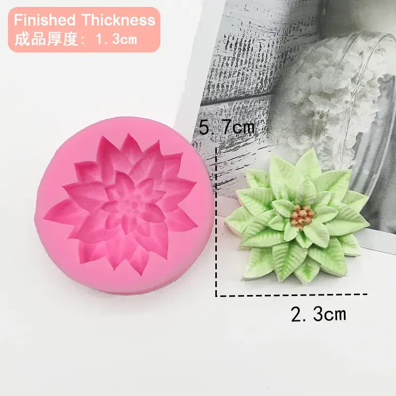 a close up of a flower shaped cake mold with a picture of a vase