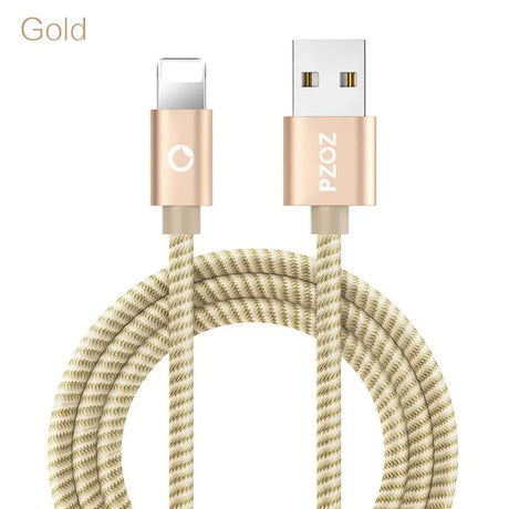 a gold colored braided usb cable with a white background