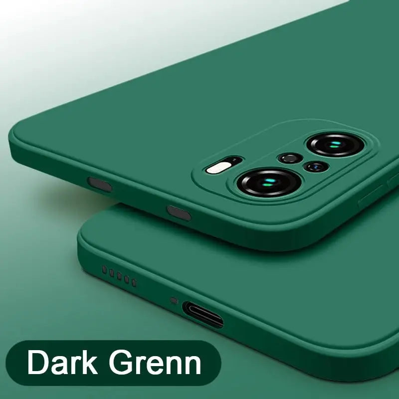 the back and front of a green iphone case