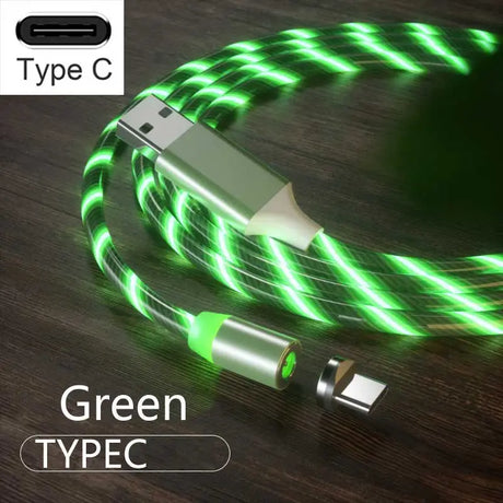 a close up of a green type c cable connected to a charger