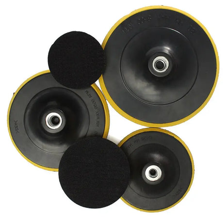 a close up of a group of black and yellow wheels