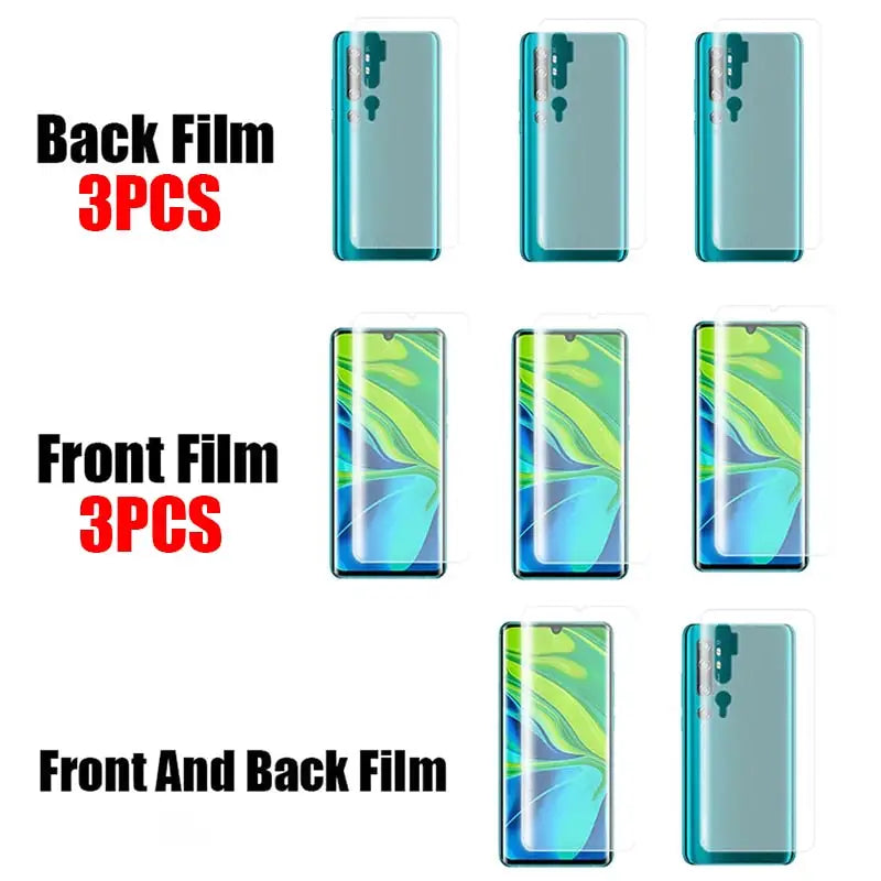 a close up of a group of different cell phones with the back film and front film