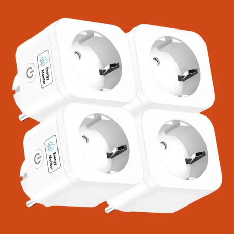 A close up of a group of three different plugs on a white background