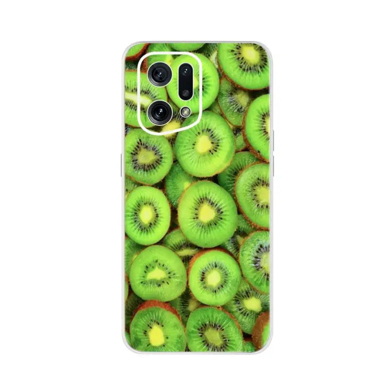 a close up of a kiwi fruit phone case on a white background