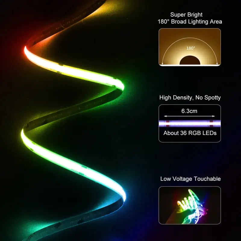 A close up of a light strip with a black background