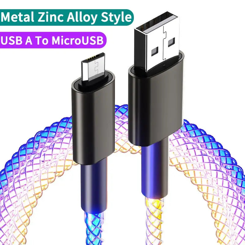 a usb cable with a blue and yellow braid