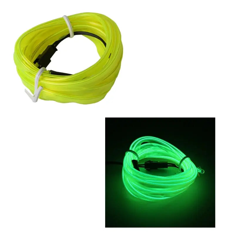 a close up of a neon green glow rope with a black background