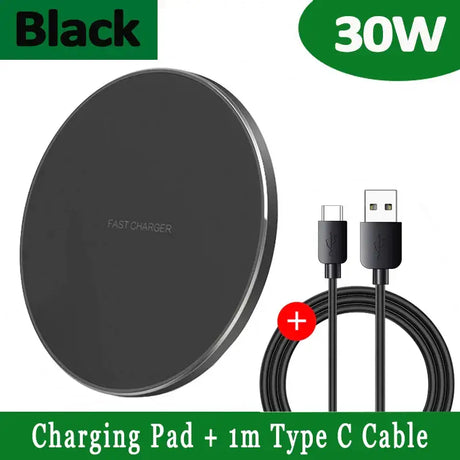 A close up of a charging pad and a cable connected to a charger