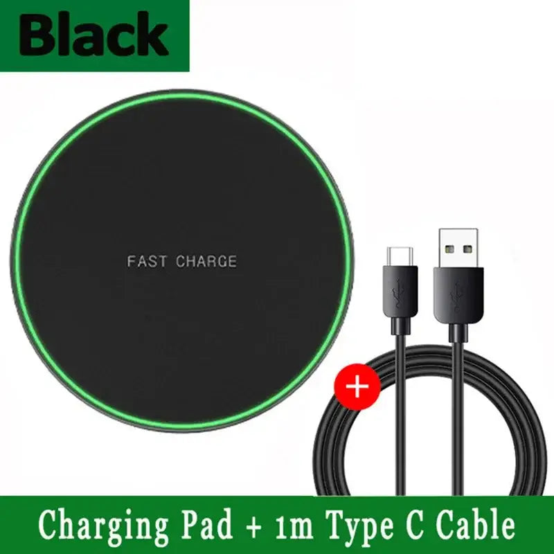 a close up of a charging pad and a type c cable