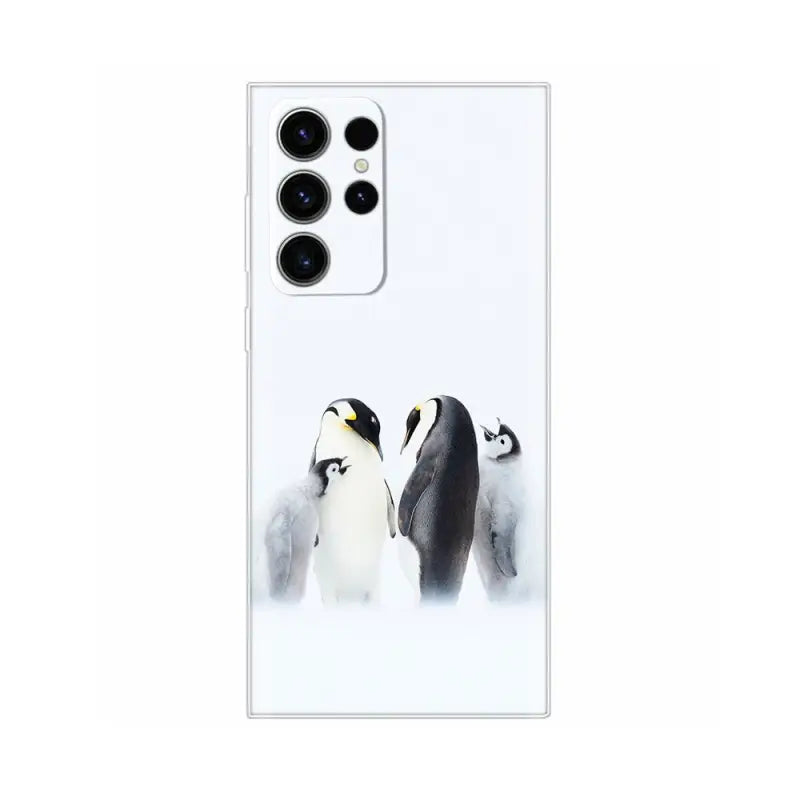 a white phone case with a penguin and penguin penguins