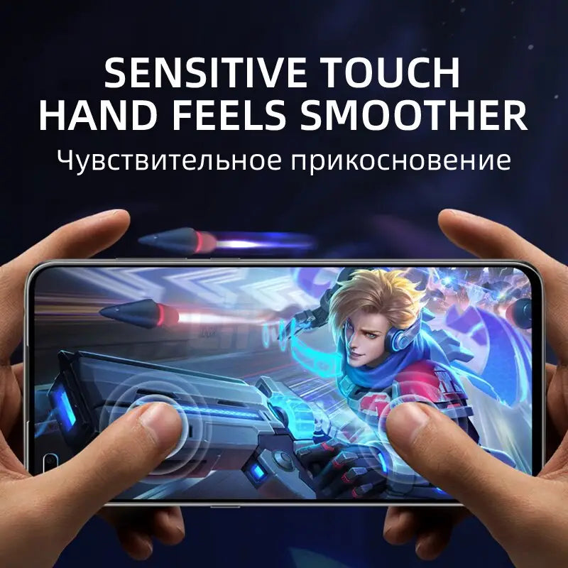 a person holding a phone with the text’sensitive touch ’