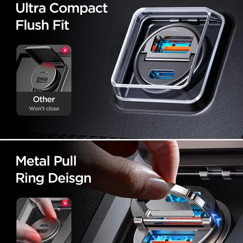 there are two pictures of a person using a metal pull ring design