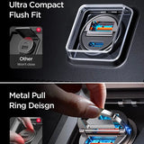 there are two pictures of a person using a metal pull ring design