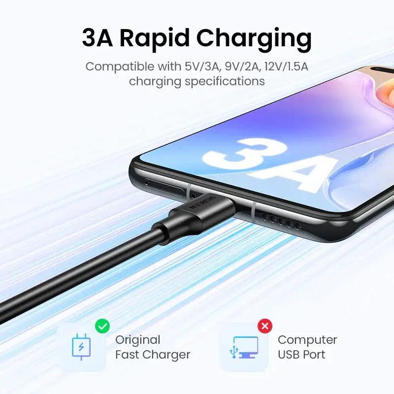 A close up of a person holding a phone with a charging cable attached