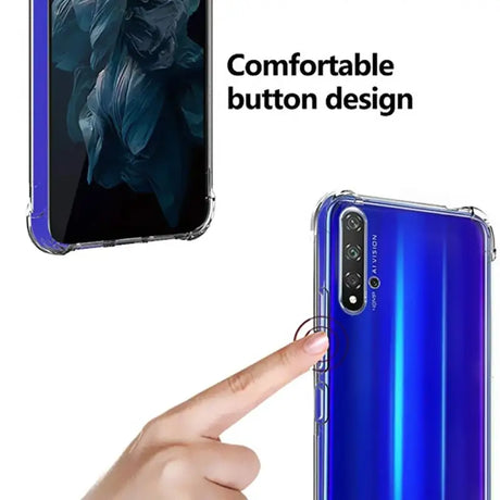 a close up of a person pointing at a phone with a button