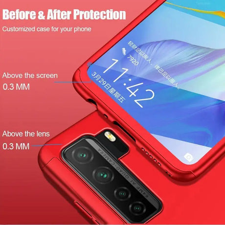 the red samsung s8 case is shown with the screen protector