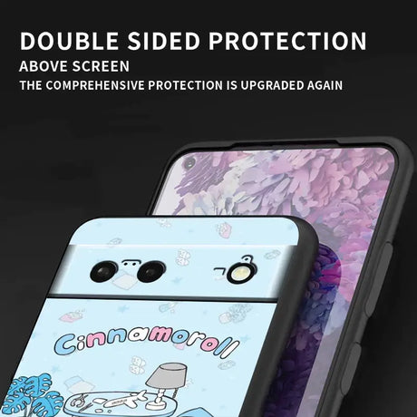 A close up of a phone with a cartoon design on it