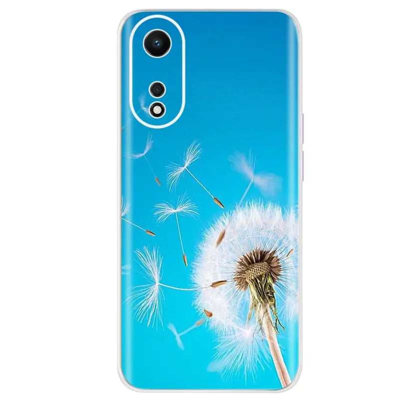 a close up of a phone case with a dandelion on it