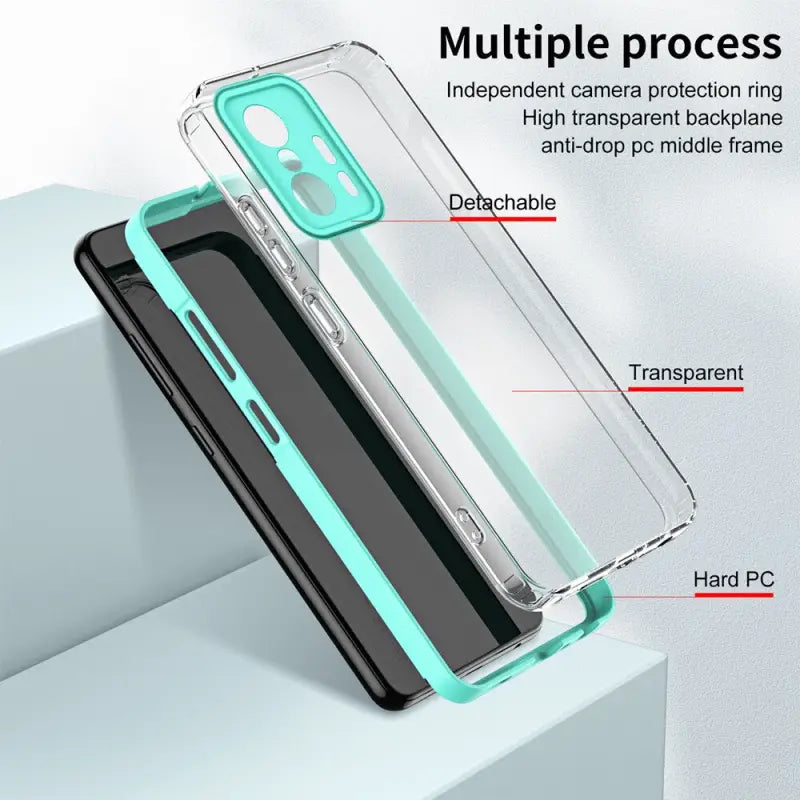the back of a phone case with a clear back and a black back