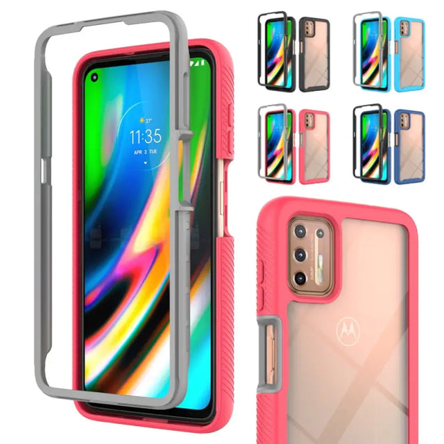 a pink case with multiple different colors of phone cases