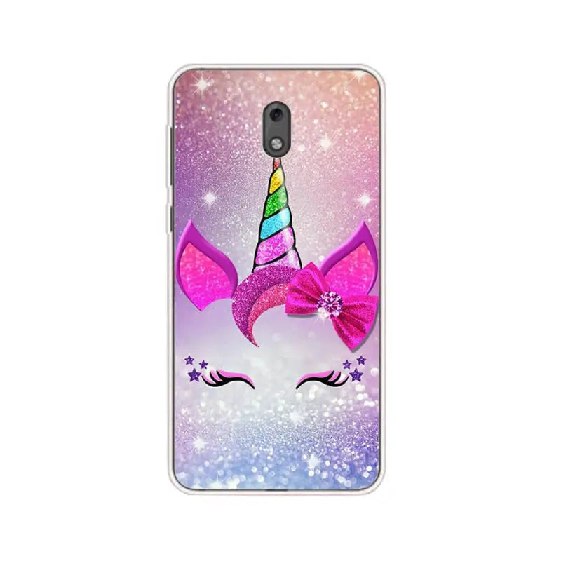 a close up of a phone case with a unicorn’s face