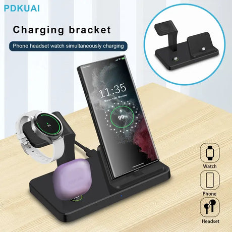 a close up of a cell phone charging stand on a table