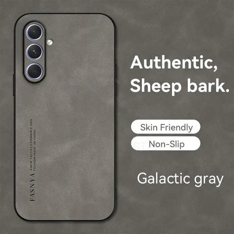 A close up of a phone with a gray background and a text that reads authentic sheep bark