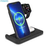 a close up of a phone on a charging stand with a watch on it