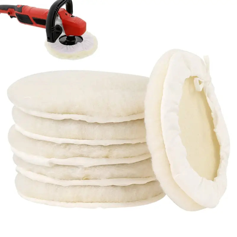 a close up of a stack of white pancakes with a red polisher