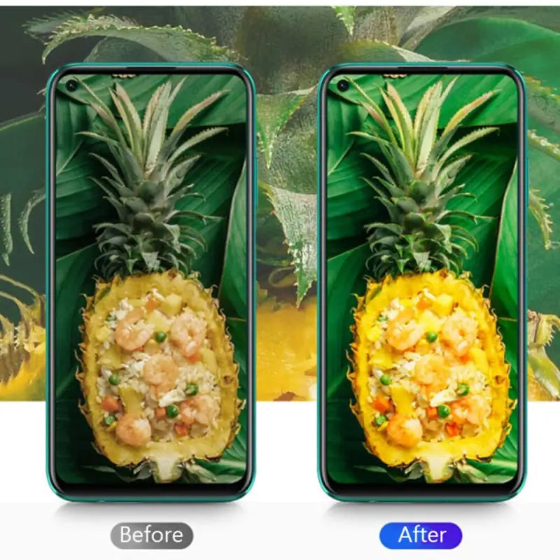 a close up of two pineapples with different food items on them