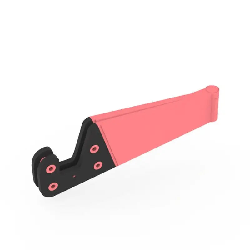 a close up of a pink and black hand saw on a white background