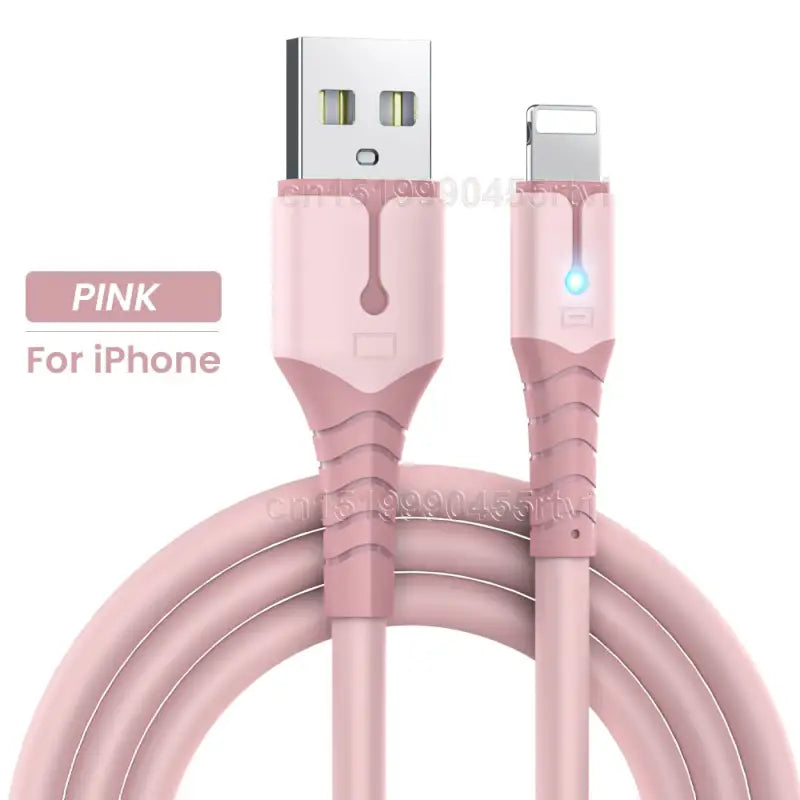 a close up of a pink cable connected to a phone