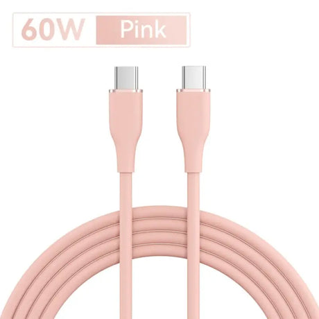 a pink usb cable with a white cord