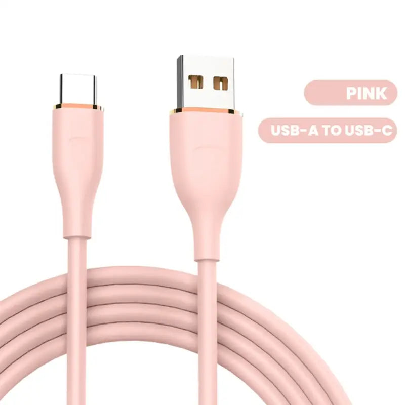 a pink usb cable with a usb plug