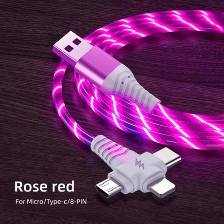 a close up of a pink cable connected to a usb cable