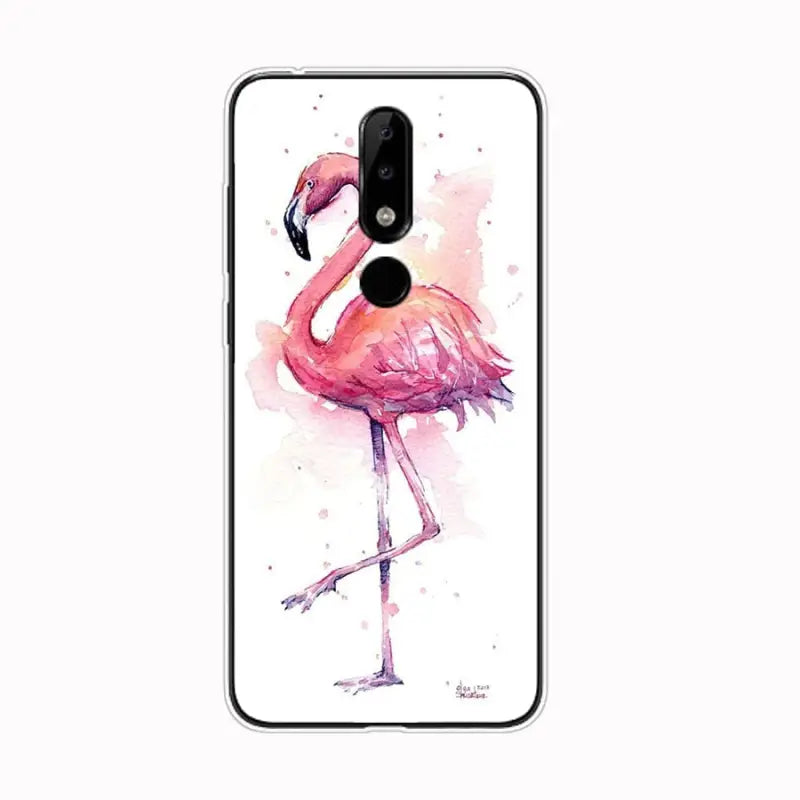 a pink flamingo phone case with watercolor painting on it