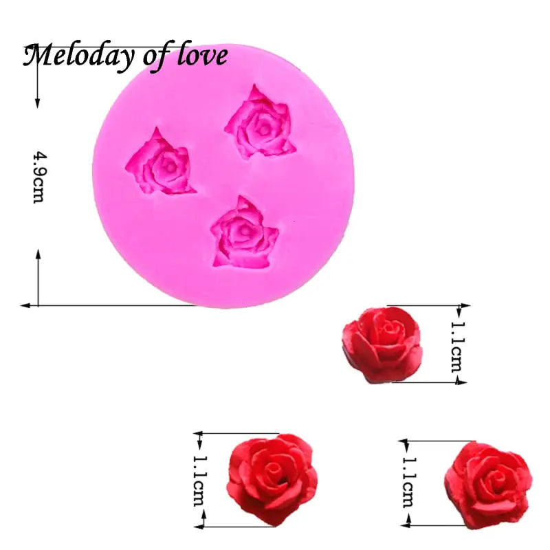 a close up of a pink rose shaped cake mold with measurements
