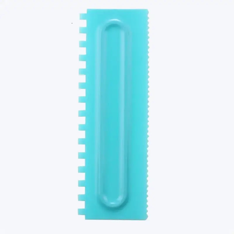 a close up of a plastic comb with a blue handle